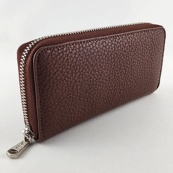 Co-Lab Small Zip Around Chestnut Brown Faux Leather Textured Pebbled Wallet - Picture 2 of 11